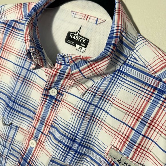 HABIT Mens Medium Red/White/Blue 40+ Solar Factor Outdoor Fishing Shirt - Picture 2 of 4
